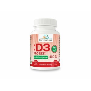 Dr. Natural Vitamín D3 pro děti s příchutí jahody (400IU) 90 tablet